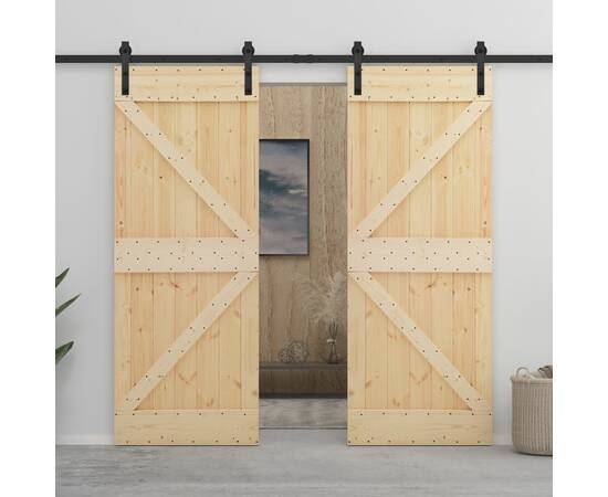 Ușă glisantă cu set feronerie, 90 x 210 cm, lemn masiv de pin, 11 image