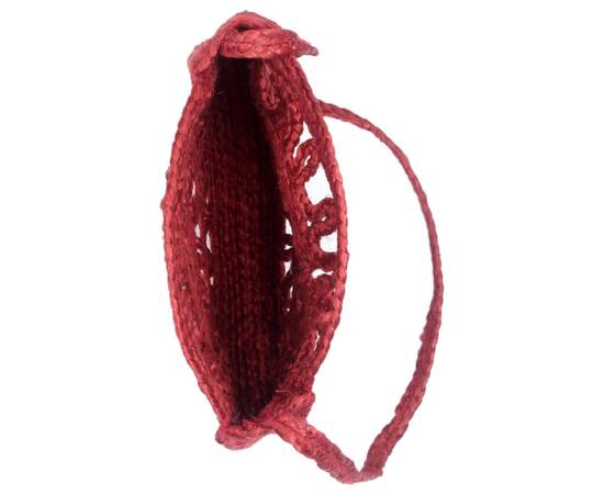Geantă de umăr rotundă cu găuri roșu arămiu iută lucrată manual, 3 image
