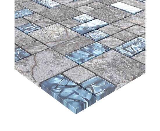 Plăci mozaic, 11 buc., gri și albastru, 30x30 cm, sticlă, 5 image