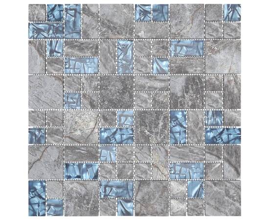 Plăci mozaic, 11 buc., gri și albastru, 30x30 cm, sticlă, 3 image