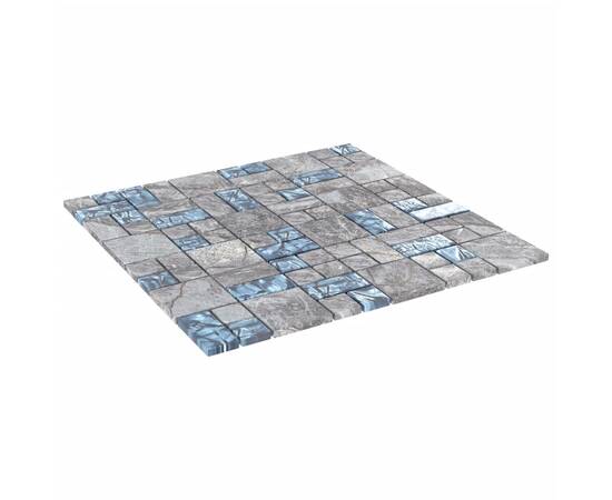 Plăci mozaic, 11 buc., gri și albastru, 30x30 cm, sticlă, 4 image