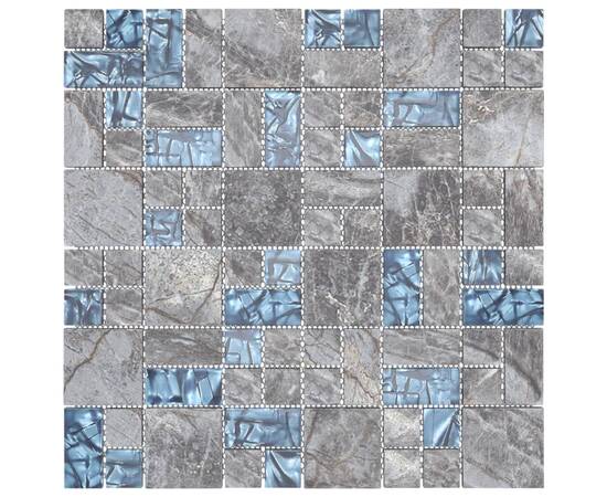 Plăci mozaic, 22 buc., gri și albastru, 30x30 cm, sticlă, 3 image