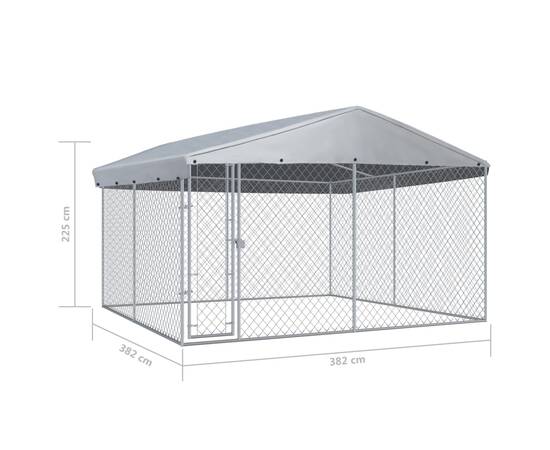Padoc de exterior cu acoperiș pentru câini, 382x382x225 cm, 5 image