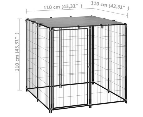 Padoc pentru câini, negru, 110x110x110 cm, oțel, 6 image