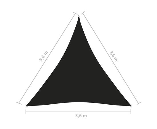 Parasolar, negru, 3,6x3,6x3,6 m, țesătură oxford, triunghiular, 6 image