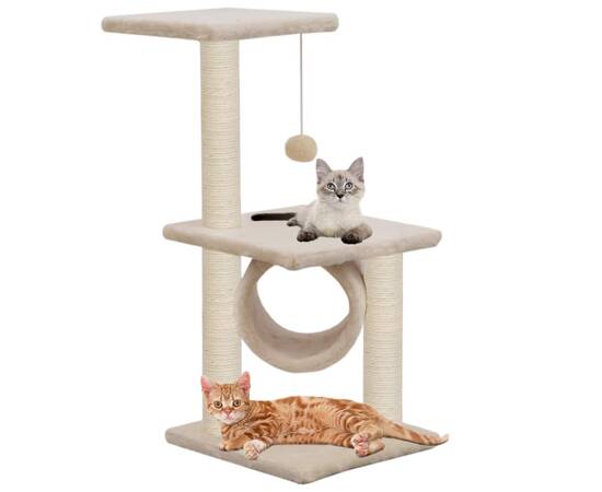 Ansamblu pentru pisici, stâlpi cu funie de sisal, bej, 65 cm