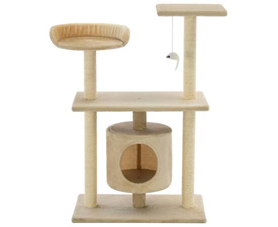 Ansamblu pentru pisici cu stâlpi din funie de sisal, 95 cm bej, 3 image