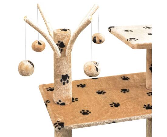 Ansamblu pisici, funie de sisal, 125 cm, imprimeu lăbuțe, bej, 4 image