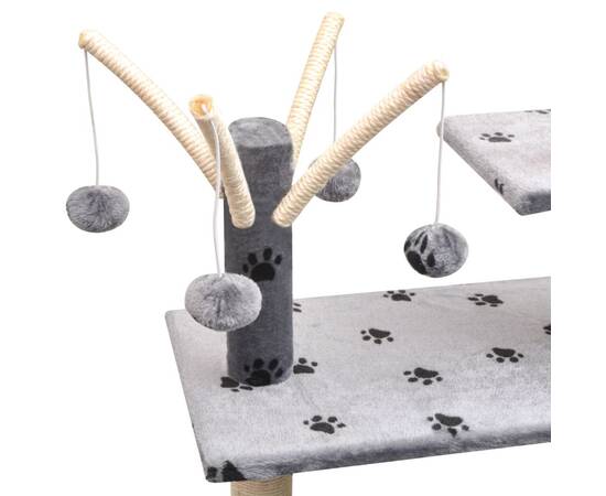 Ansamblu pisici, funie de sisal, 125 cm, imprimeu lăbuțe, gri, 4 image