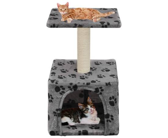 Ansamblu pisici, stâlp funie sisal, gri, 55 cm, imprimeu lăbuțe