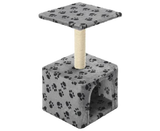 Ansamblu pisici, stâlp funie sisal, gri, 55 cm, imprimeu lăbuțe, 2 image