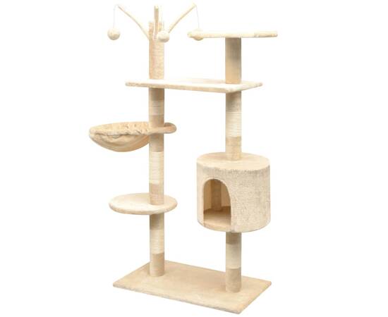 Ansamblu pisici, stâlpi cu funie de sisal, 125 cm, bej, 2 image