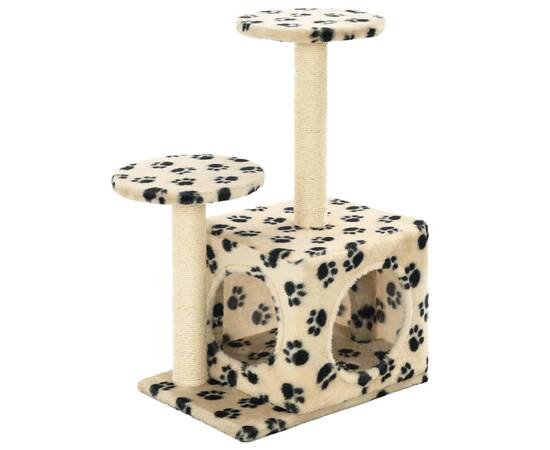 Ansamblu pisici, stâlpi funie sisal, 60cm, imprimeu lăbuțe, bej, 2 image