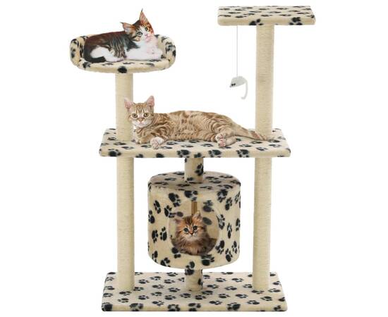 Ansamblu pisici, stâlpi funie sisal, 95 cm imprimeu lăbuțe bej