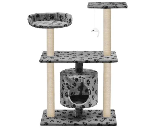Ansamblu pisici, stâlpi funie sisal, 95 cm imprimeu lăbuțe gri, 3 image