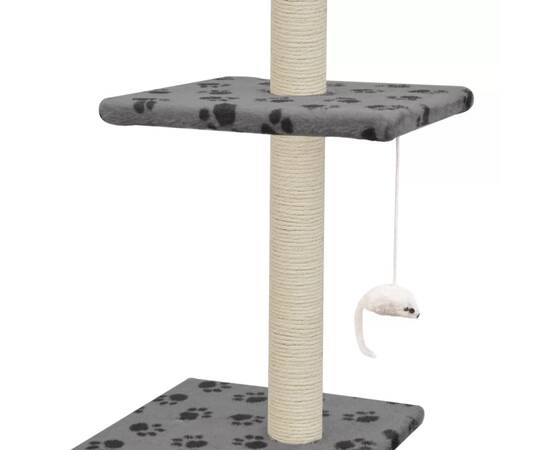 Ansamblu pisici, stâlpi funie sisal 260 cm imprimeu lăbuțe gri, 6 image