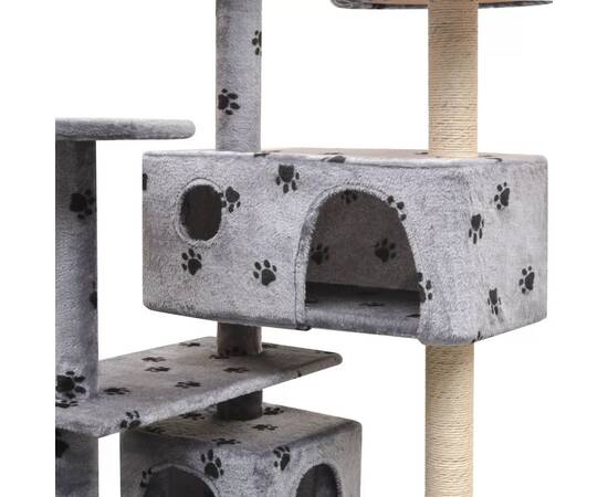 Ansamblu pisici cu funie de sisal, 125 cm, imprimeu lăbuțe, gri, 4 image