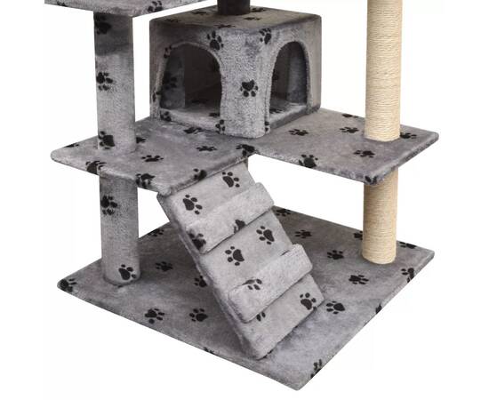 Ansamblu pisici cu funie de sisal, 125 cm, imprimeu lăbuțe, gri, 3 image