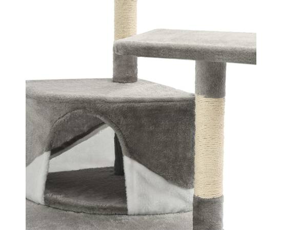 Ansamblu pisici cu stâlpi din funie de sisal 203 cm, gri și alb, 6 image