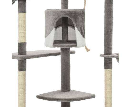 Ansamblu pisici cu stâlpi din funie de sisal 203 cm, gri și alb, 5 image