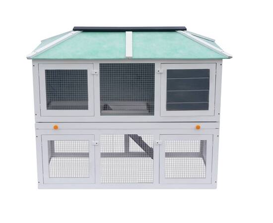 Cușcă pentru iepuri și alte animale, cu două niveluri, lemn, 3 image