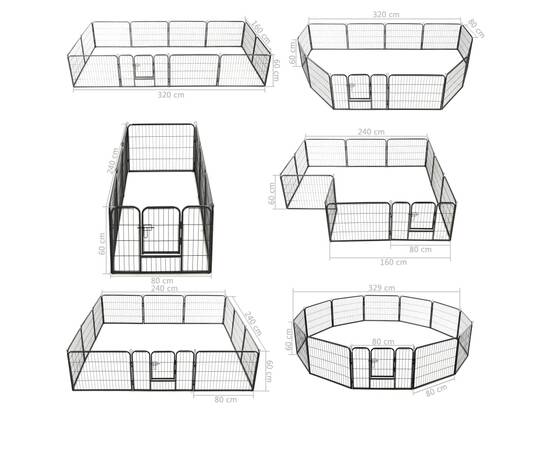 Țarc pentru câini, 12 panouri, negru, 80 x 60 cm, oțel, 9 image
