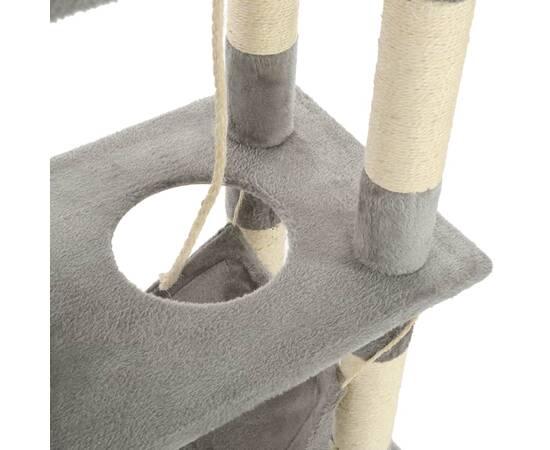 Ansamblu de joacă pisici, cu stâlpi funie sisal, 140 cm, gri, 7 image