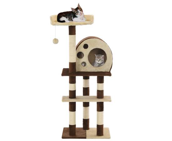 Ansamblu de joacă pisici, stâlpi din sisal, bej și maro, 127 cm, 2 image