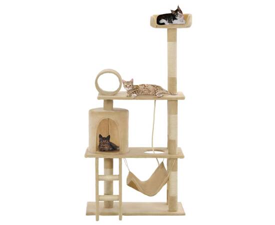 Ansamblu de joacă pisici, stâlpi funie din sisal, 140 cm, bej