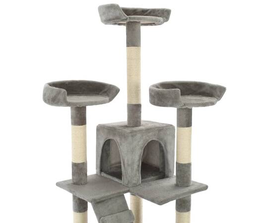 Ansamblu pentru pisici cu stâlpi funie sisal, 170 cm, gri, 5 image