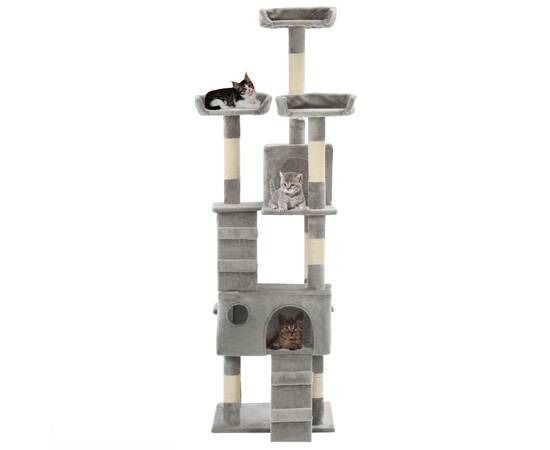Ansamblu pentru pisici cu stâlpi funie sisal, 170 cm, gri, 2 image