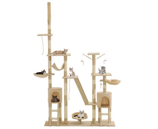 Ansamblu pentru pisici stâlpi din funie de sisal 230-250 cm bej, 2 image