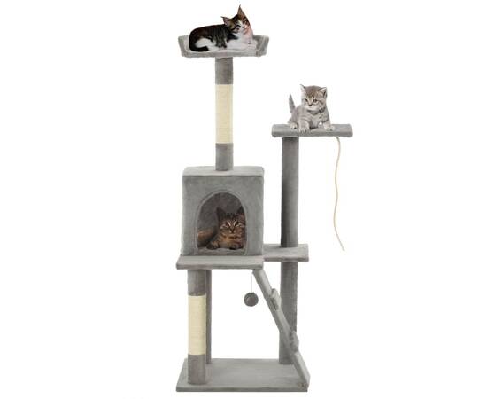Ansamblu pisici, stâlpi cu funie de sisal, 120 cm, gri