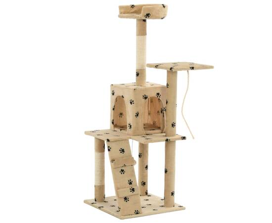 Ansamblu pisici, stâlpi funie sisal,120 cm bej, imprimeu lăbuțe, 4 image