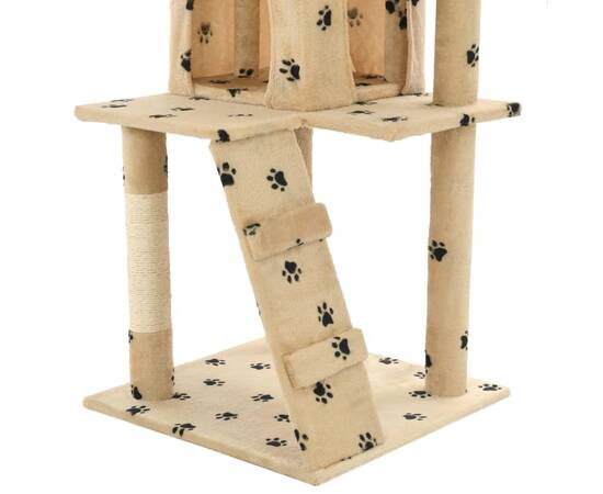 Ansamblu pisici, stâlpi funie sisal,120 cm bej, imprimeu lăbuțe, 7 image