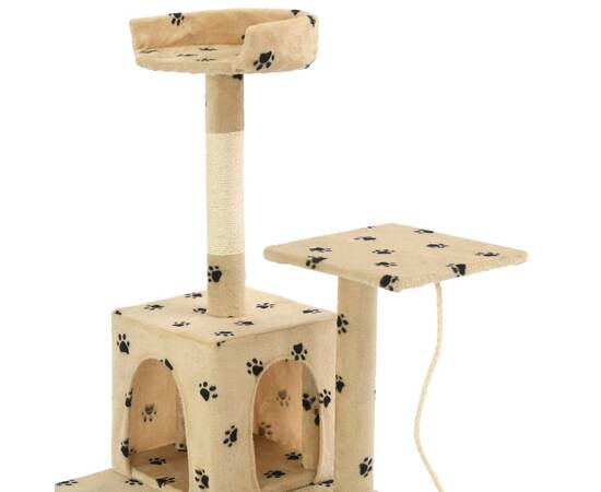 Ansamblu pisici, stâlpi funie sisal,120 cm bej, imprimeu lăbuțe, 5 image