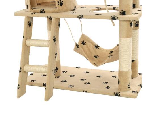 Ansamblu pisici, stâlpi funie sisal 140 cm imprimeu lăbuțe, bej, 8 image