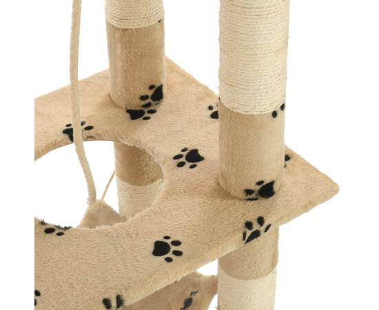 Ansamblu pisici, stâlpi funie sisal 140 cm imprimeu lăbuțe, bej, 7 image