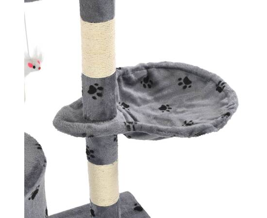 Ansamblu pisici stâlpi funie sisal, 138 cm imprimeu lăbuțe, gri, 7 image