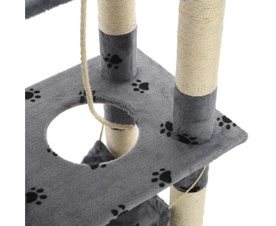 Ansamblu pisici stâlpi funie sisal, 140 cm imprimeu lăbuțe, gri, 7 image