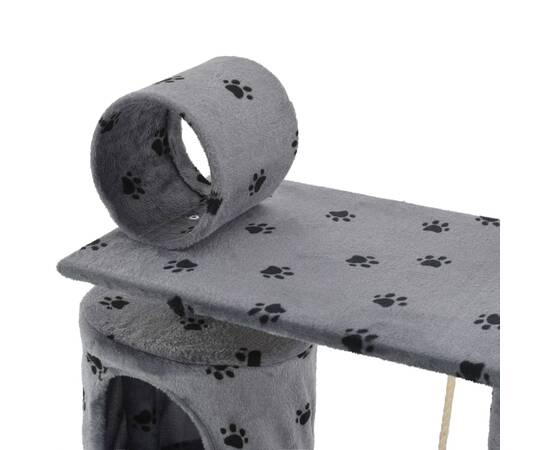 Ansamblu pisici stâlpi funie sisal, 140 cm imprimeu lăbuțe, gri, 6 image