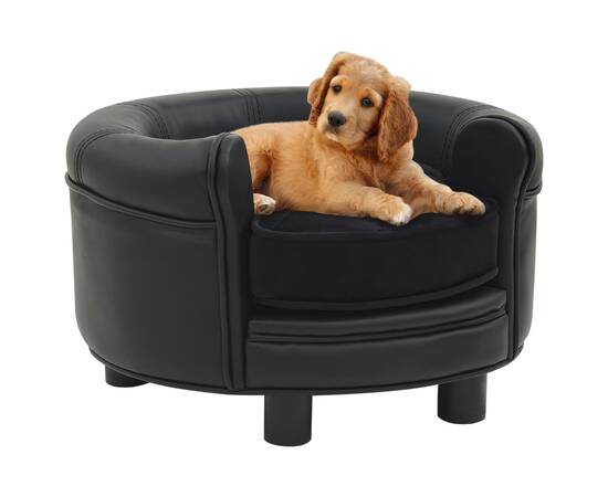 Canapea pentru câini, negru, 48x48x32 cm, pluș&piele ecologică