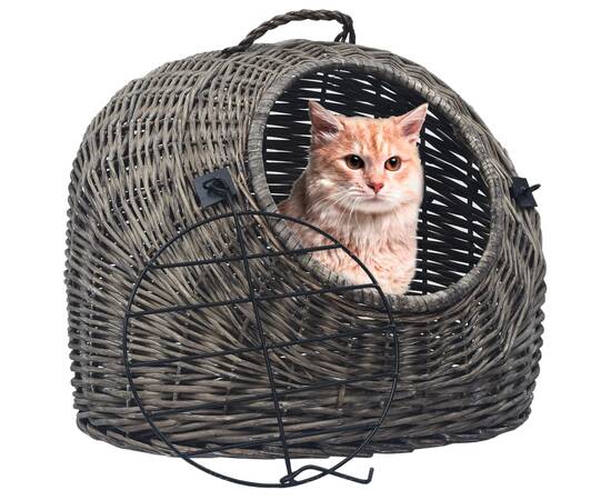 Coș transport pentru pisici, gri, 60x45x45 cm, răchită naturală