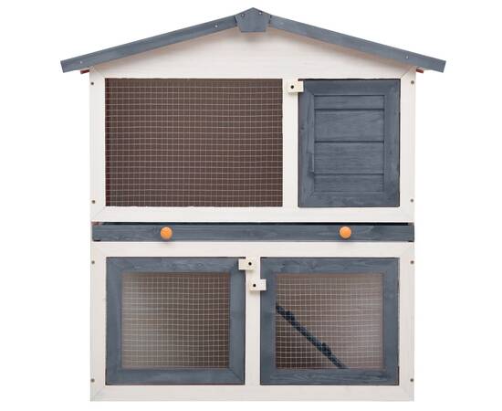 Cușcă de iepuri pentru exterior, 3 uși, gri, lemn, 3 image