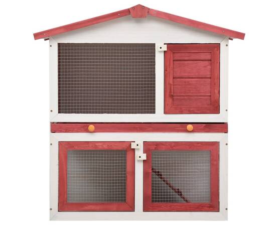Cușcă de iepuri pentru exterior, 3 uși, roșu, lemn, 3 image