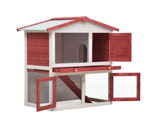 Cușcă de iepuri pentru exterior, 3 uși, roșu, lemn, 2 image
