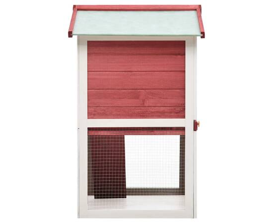 Cușcă de iepuri pentru exterior, 3 uși, roșu, lemn, 4 image