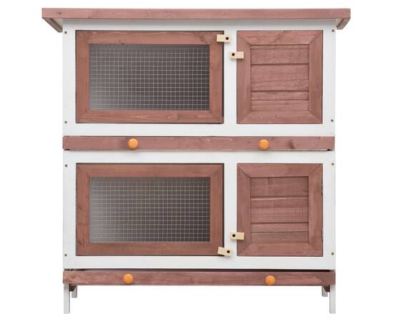 Cușcă de iepuri pentru exterior, 4 uși, maro, lemn, 3 image