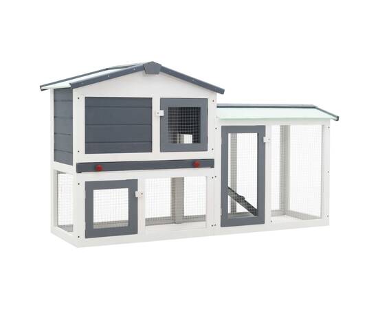 Cușcă exterior pentru iepuri mare, gri&alb, 145x45x85 cm, lemn