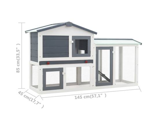 Cușcă exterior pentru iepuri mare, gri&alb, 145x45x85 cm, lemn, 6 image